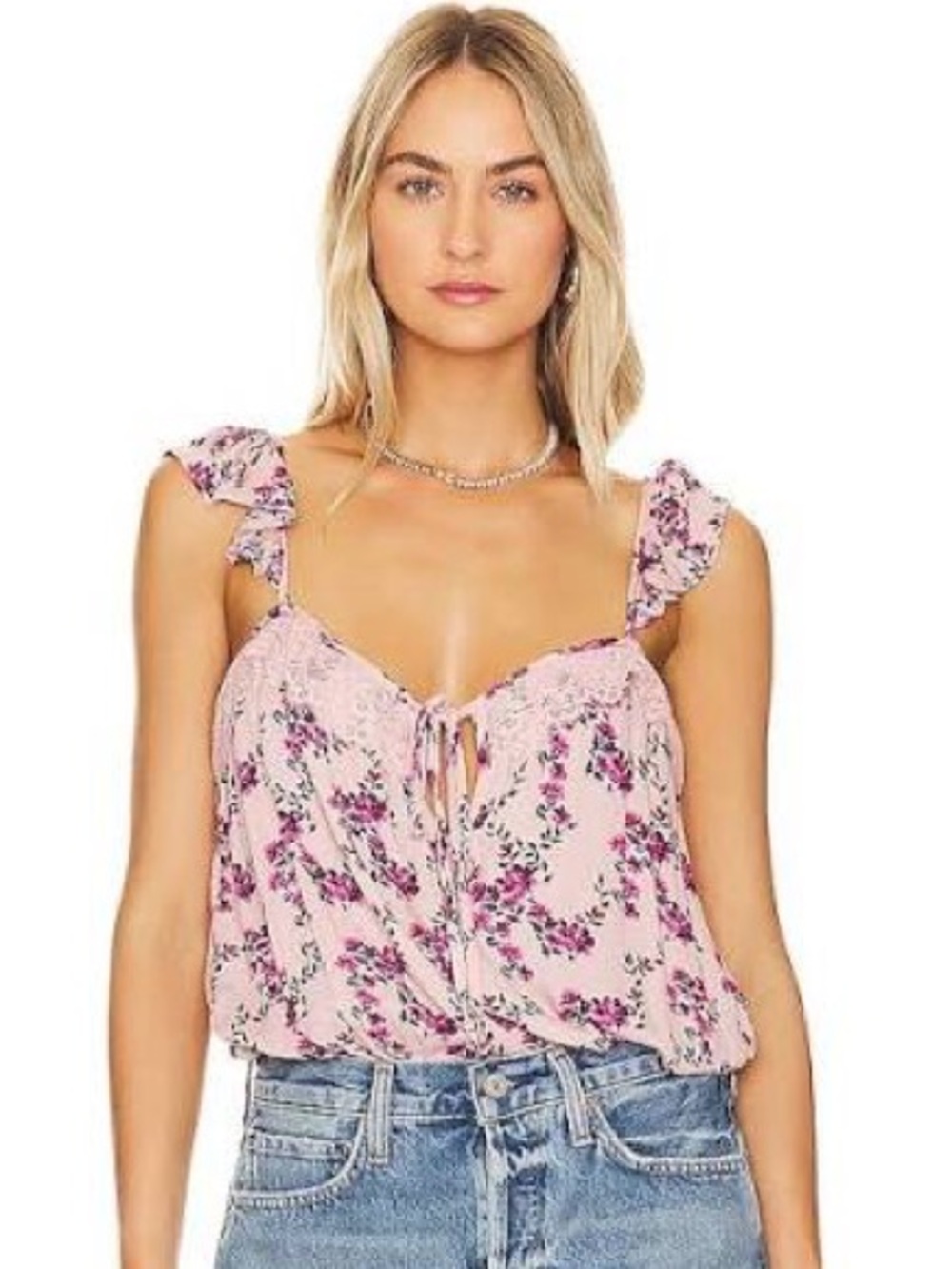 Free People Intimately Floral Ruffle Lace Bodysuit Pink Boho Coquette S Petite